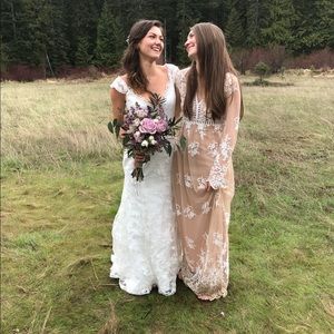 Formal floral, nude long sleeve dress